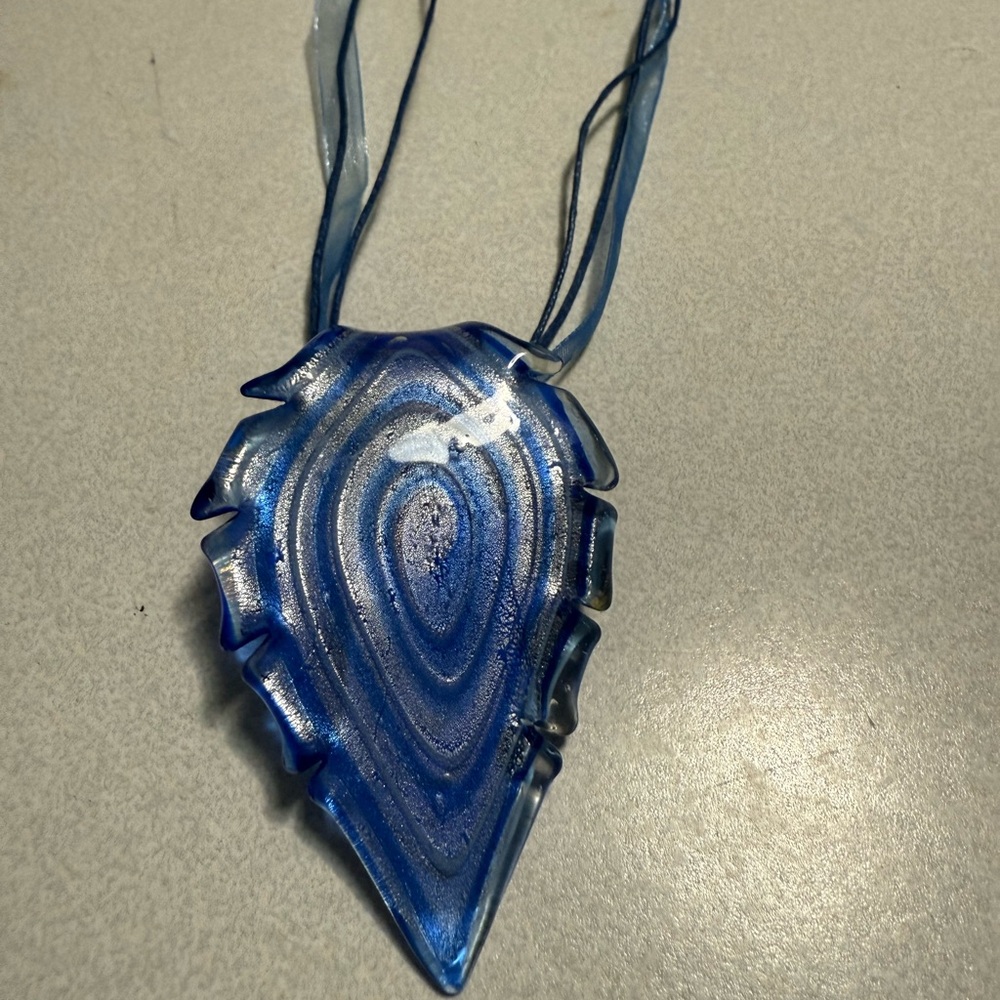Artistic Blue Leaf Pendant Necklace